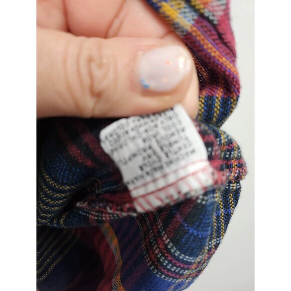 Vintage Van Heusen Mens Flannel Shirt Large Red Plaid Button Front Long Sleeve - Picture 5 of 8